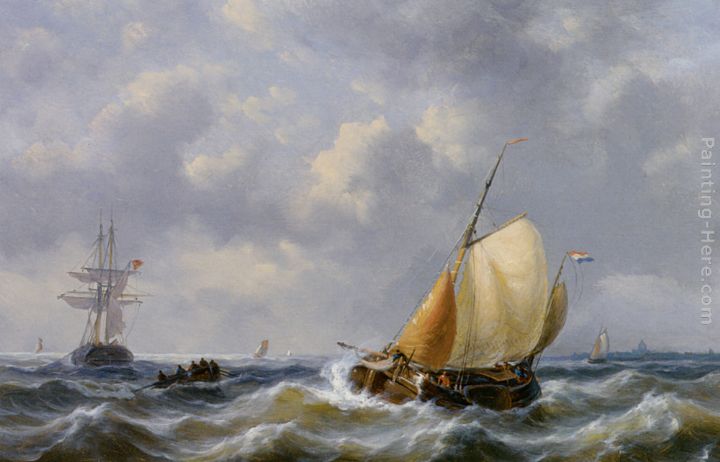 Shipping in Choppy Seas painting - George Willem Opdenhoff Shipping in Choppy Seas art painting